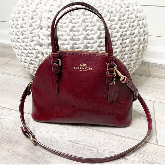 Coach Handbags - COACH Cora Domed Crossbody Bag Wine Patent Leather
